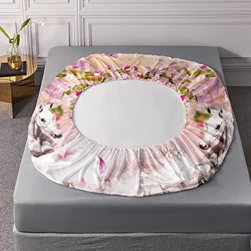 HOSIMA Floral Horse Fitted Sheet Full,1 Fitted Sheet+2 Pillowcases.