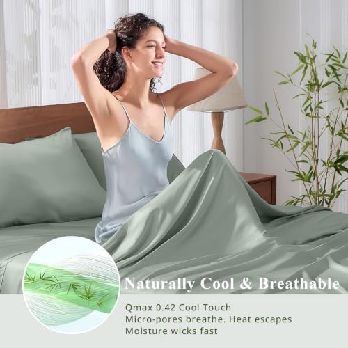 Bamboo Viscose Sheet Set King Size, Cooling Sheets Bed Set 4pcs