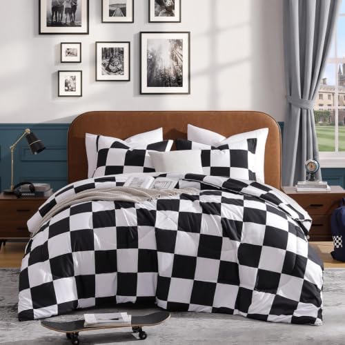 Andency Checkered Comforter Twin XL, Black and White Gingham Plaid Bedding