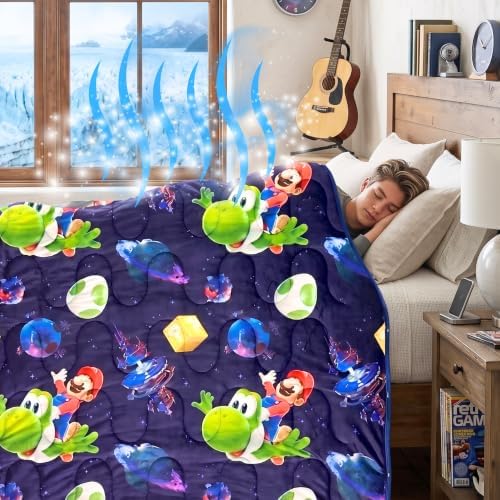 Super Mario Galaxy Movie Cooling Throw for Hot Sleepers, 50 x 70 Inch Lightweight All-Season, Soft Breathable Cooling Fabric for Couch, Bed, (Officially Licensed Product) by Franco Calm