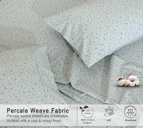 RUVANTI 100% Cotton Organic Percale King Size Sheets Set, Bud Club