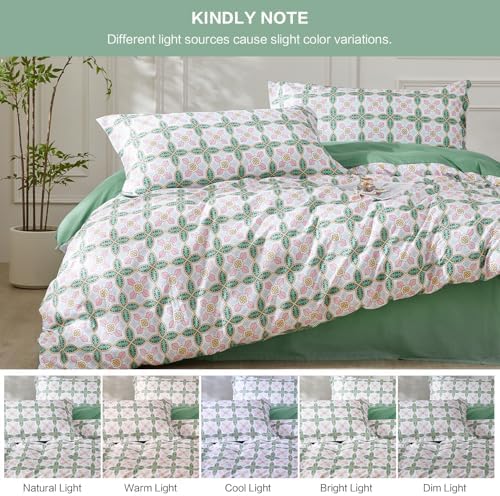 SAPHREAS Full Boho Duvet Cover Green Paisley Bedding Set with 8 Corner Ties and 2 Pillow Shams Microfiber Reversible Duvet Cover Set with Zipper Closure