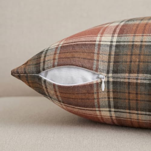 AVOIN colorlife Fall Caramel Brown Plaid Decorative Throw Pillow Covers, 16 x 16 Inch Holiday Scottish Tartan Cushion Case Farmhouse Decoration for Sofa Couch Set of 2
