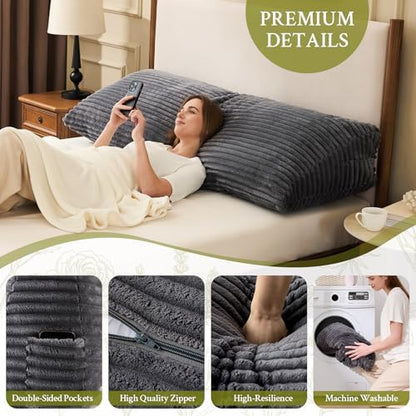 Headboard Pillow Full, Headboard Wedge Pillow, Dark Grey