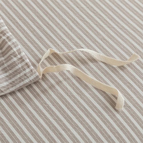 JIYUAN Twin Washed Cotton Duvet Cover Set, 2-Piece, Linen-Like Pinstripe