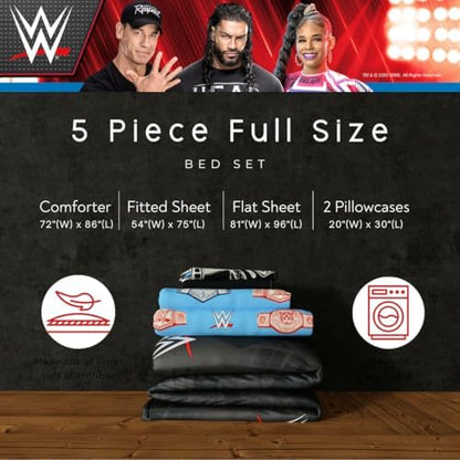 WWE Wrestlemania Bedding Super Soft Microfiber Comforter and Sheet Set, 5 Piece Full Size, (Officially Licensed Product) By Franco