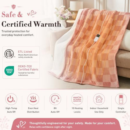 Pink Electric Blanket Heated Twin 62"X84", Heating Blanket Twin, Diagonal