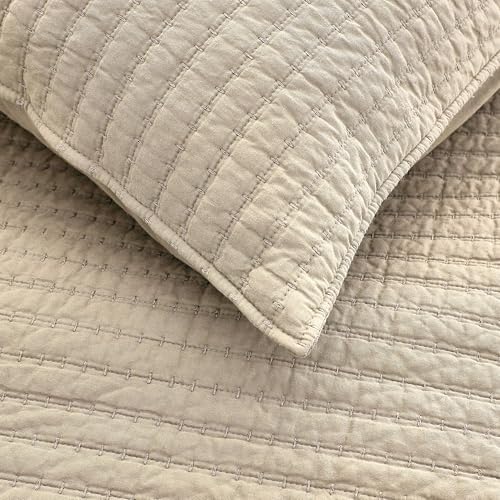WDCOZY 100% Cotton California King Size Quilt Set, Pick Stitch, Beige Flax