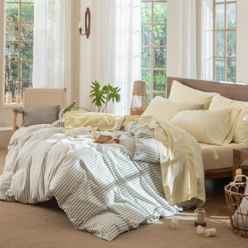 MooMee Sheet Set 100% Washed Cotton Linen-Like Extra Deep Pocket King