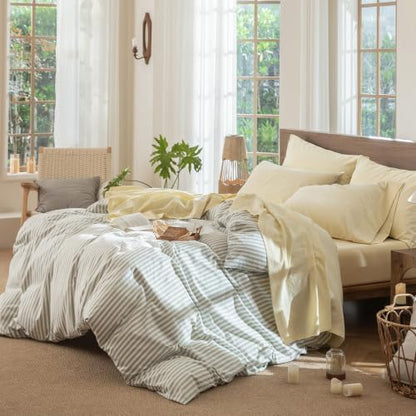 MooMee Sheet Set 100% Washed Cotton Linen-Like Extra Deep Pocket King
