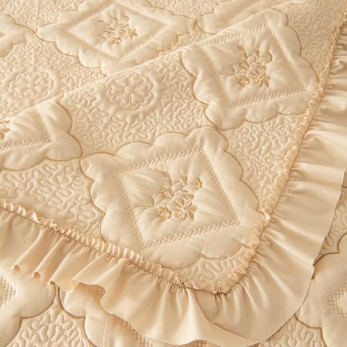 Sobrecamas Queen Elegantes,Queen Floral Quilt Set,Reversible Beige Coverlet
