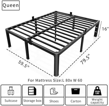 ROIL 16 Inch Queen Bed Frame with Rounded Corner & 4 Mattress Baffles