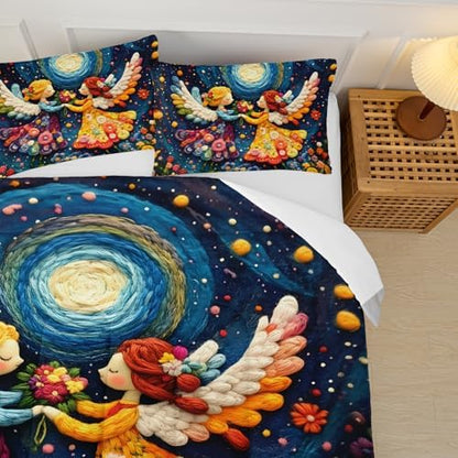 Colorful Fairytale Style Comforter Set for Kids，Galaxy Floral Girls Twin Bedding Set，with 1 Comforter with 2 Pillow Case，Fairytale Bedroom Decor Kids