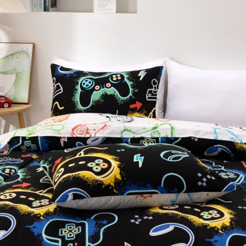 NTBED 5Pcs Glow in The Dark Kids Comforter Set Gaming Twin Bedding Set