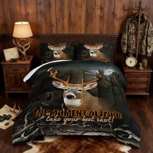 HOSIMA Deer Comforter Forest Hunting Bedding Sets for Teen Boys Mens Bedroom Essentials RV Inside Decor,Western Bedding Set Wildlife Animal Comforter Full Size with 2 Pillowcases.