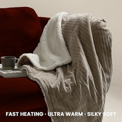 Heated Throw Blanket, 50"x60"Ultra Soft Cozy Chenille Electric Blanket with 10 Heating Levels & 2-10H Auto-Off, Fasting Heating for Couch/Bed, ETL Certified, Machine Washable(Khaki)