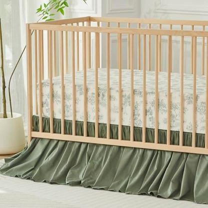 Brandream Crib Bed Skirt for Baby Girls Boys Gray Boho Bohemian Neutral Solid Cotton Toddler Bedskirt Farmhouse Chic Ruffle, Vintage Green