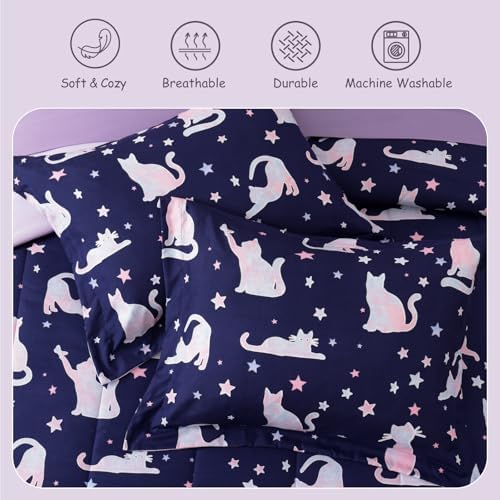 Full Size Comforter Sets for Girls - 7 Pieces Cute Cat Full Bedding Set