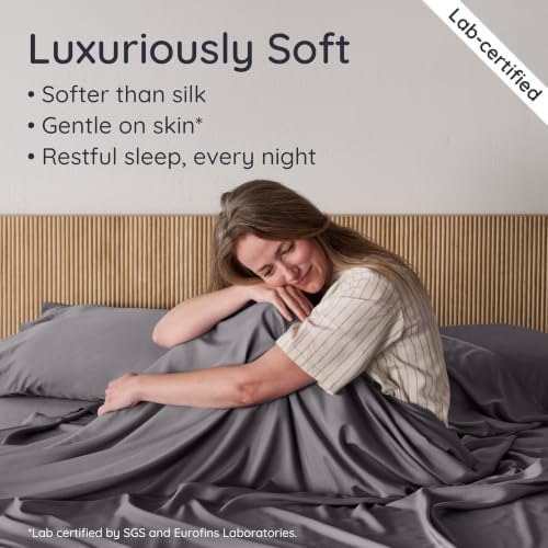 Bambaw 100% Viscose Derived from Bamboo Sheets Twin Size Set – 4-Piece Set of Cooling Bed Sheets Twin Size, Soft & Breathable, Helps Reduce Night Sweats, Deep Pocket Fit (Dark Gray)