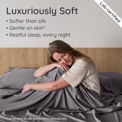 Bambaw 100% Viscose Derived from Bamboo Sheets Twin Size Set – 4-Piece Set of Cooling Bed Sheets Twin Size, Soft & Breathable, Helps Reduce Night Sweats, Deep Pocket Fit (Dark Gray)