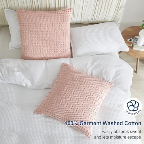 PHF 100% Cotton Waffle Weave Pillow Covers 24" x 24", 2 Pack Luxury Square Shell for Elegant Home Decor, No Filling, Luxury Aesthetic Soft Pillow Covers for Bed, Pink