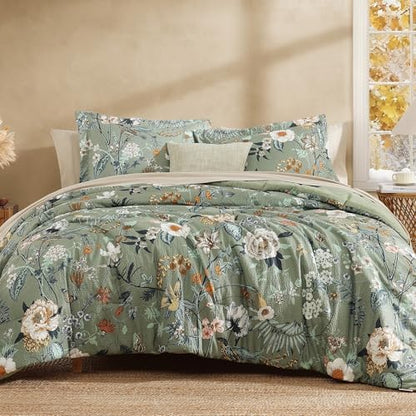 King Size Comforter Set-7 Pieces Floral Green Bed in a Bag King Bedding Set