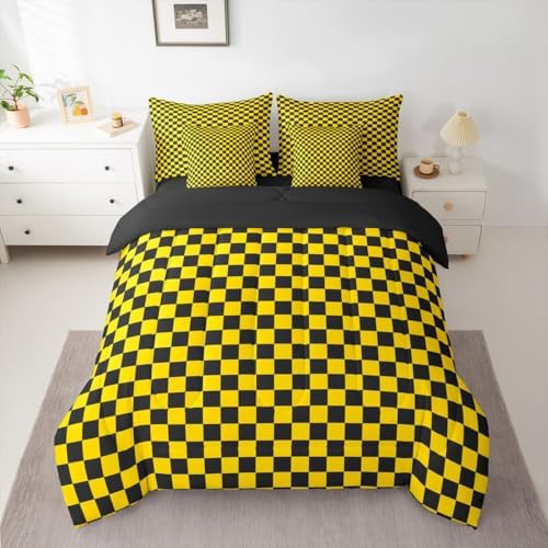 jejeloiu Yellow Black Comforter Set with Sheets 7 Piece Twin Size