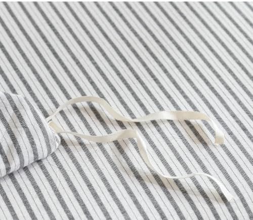 JIYUAN Queen Washed Cotton Duvet Cover Set, 3-Piece, Linen-Like Pinstripe