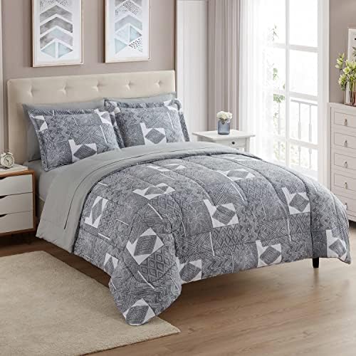 Sweet Home Collection 7 Piece Comforter Set Bag Solid Color All Season Soft Down Alternative Blanket & Luxurious Microfiber Bed Sheets, Tulsa, Full