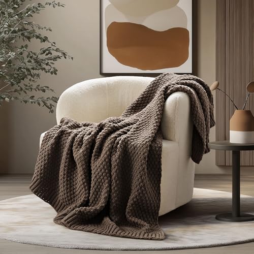 EVERGRACEHOME Chunky Chenille Knit Throw Blanket, 60 x 80, Cocoa Brown