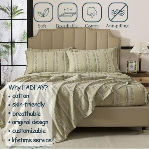FADFAY 100% Cotton Twin XL Bed Sheet Set for College Dorms, Woven Jacquard Floral, Soft & Breathable, Deep Pocket Fitted Sheet, Envelope Pillowcase, Luxury Farmhouse & Cottagecore Bedding 4Pcs