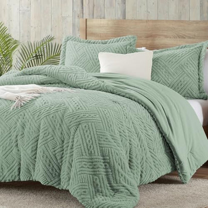 Homelike Moment Fluffy King Size Comforter Set - Sage Green Warm Comforter for Winter King Bed Set 3 Piece