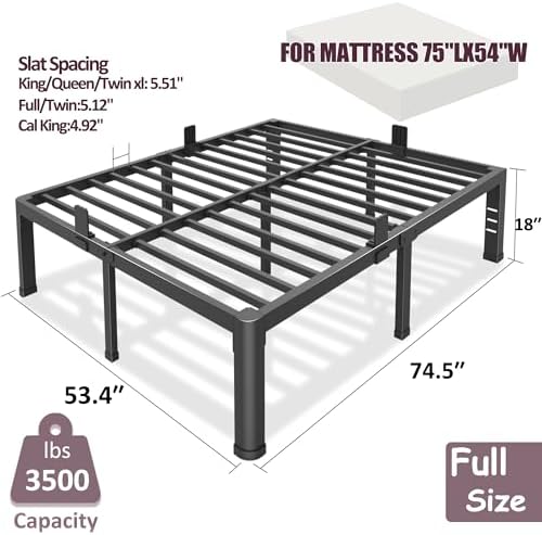 Bilily 18 Inch Full Size Bed Frame Metal Platform with Round Corner Legs,3500 LBS Heavy Duty Steel Slats Support,Headboard Holes,No Box Spring Needed,Easy Assembly,Mattress Retainer,Underbed Storage