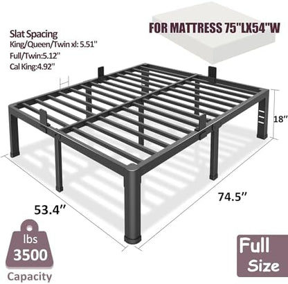Bilily 18 Inch Full Size Bed Frame Metal Platform with Round Corner Legs,3500 LBS Heavy Duty Steel Slats Support,Headboard Holes,No Box Spring Needed,Easy Assembly,Mattress Retainer,Underbed Storage