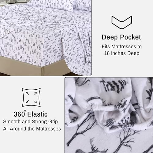 RUVANTI Flannel Sheets Set Queen Size, Dry Winter