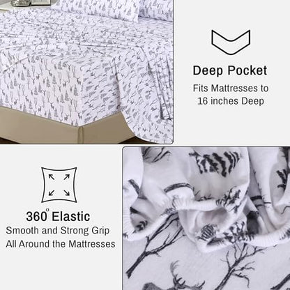 RUVANTI Flannel Sheets Set Queen Size, Dry Winter