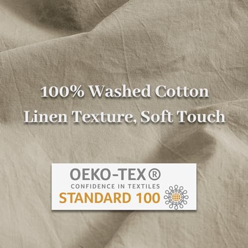 NEXHOME PRO Duvet Cover Set King Size Linen Feel Textured Organic Natural 100% Washed Cotton Duvet Cover 3 Pieces Bedding Set with Zipper Closure & Corner Ties, Breathable, Soft (No Comforter)