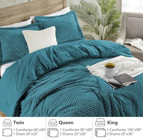 Homelike Moment Fleece King Comforter Set, Fluffy Bed Set 3 Piece Blue