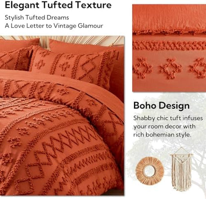 MR&HM California King Comforter 7 Pieces, Boho Tufted Bed Set Terracotta