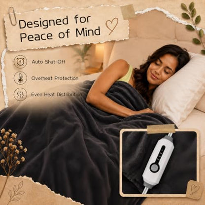 ReyyNio Electric Heated Blanket Twin Size 62"x84", 10H Auto-Off, Dark Gray