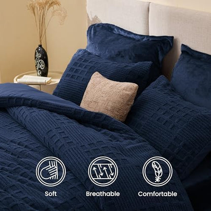 EXQ Home Waffle Comforter Set Twin Size, 2 Pieces Bed Set,Navy Blue