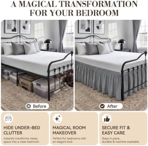 RIMELA Bed Skirt with Split Corners, Queen, 15 Inch Drop, Silver Grey