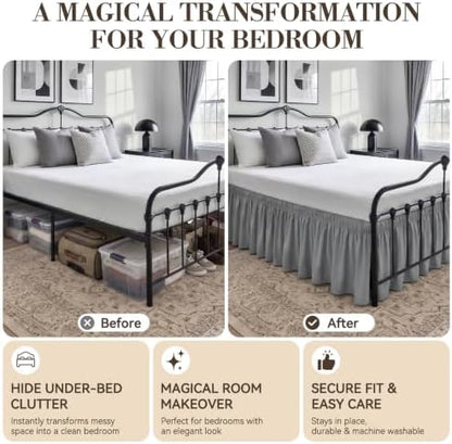 RIMELA Bed Skirt with Split Corners, Queen, 15 Inch Drop, Silver Grey
