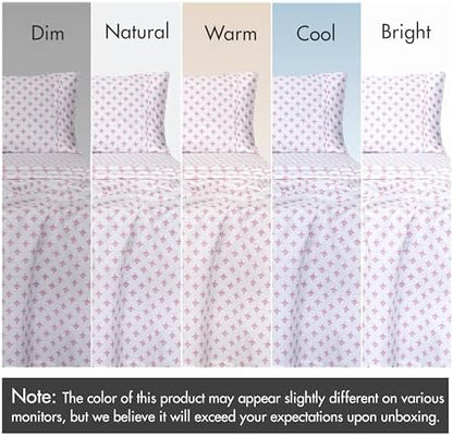 RUVANTI 100% Cotton Percale King Sheets, Percale Weave, Block Print Motif