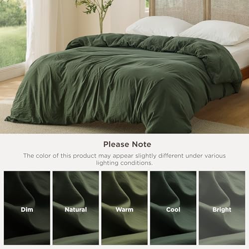 Bedsure Prewashed Duvet Cover Only, Cotton-Like Feel, Olive Green, King