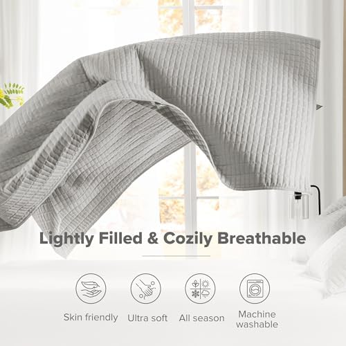 Comfort Spaces Oversized Bedspread King Quilt Set 3 Piece 120 x 118" Grey