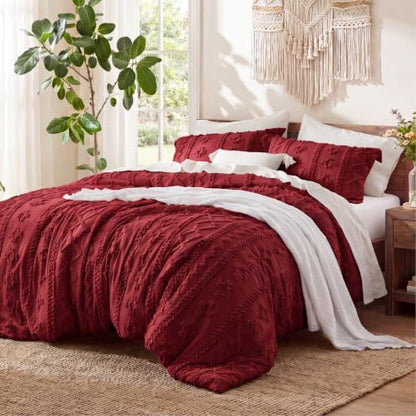 Bedsure Tufted Boho Comforter Set Twin, Bedroom Decor Bedding Set Red