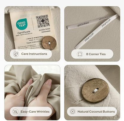JELLYMONI 100% Washed Cotton Oatmeal Duvet Cover Full, Linen-Like