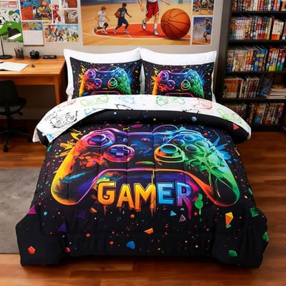 Holawakaka Twin Size Gaming Console Bed in A Bag 5 Pieces for Boys