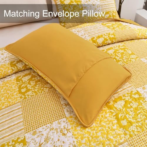 Mybedsoul Yellow Boho Quilt Twin Size, Floral Bedspread Dorm Bedding